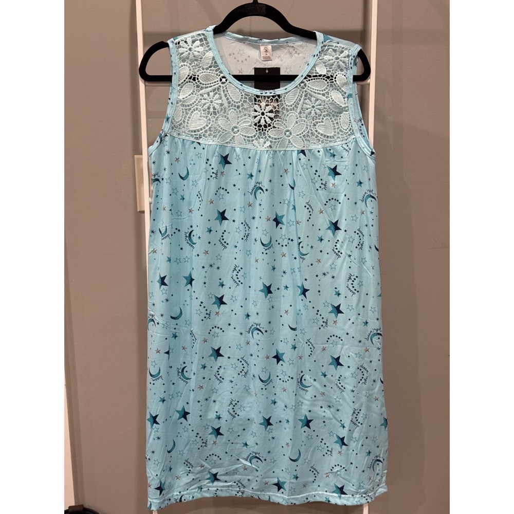NWT‎ Christina Collection Blue Lace Yoke Nightgown M Cotton Moon & Stars Sleep